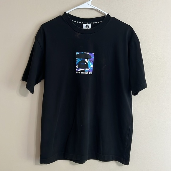 Aape by A Bathing Ape Black Logo Square Short Sleeve T Shirt - Picture 1 of 8
